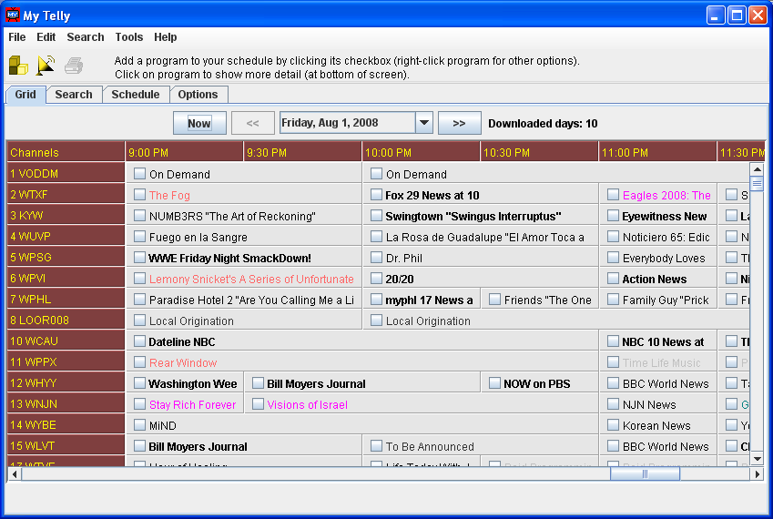 MyTelly Schedule Grid MyTelly Schedule Grid